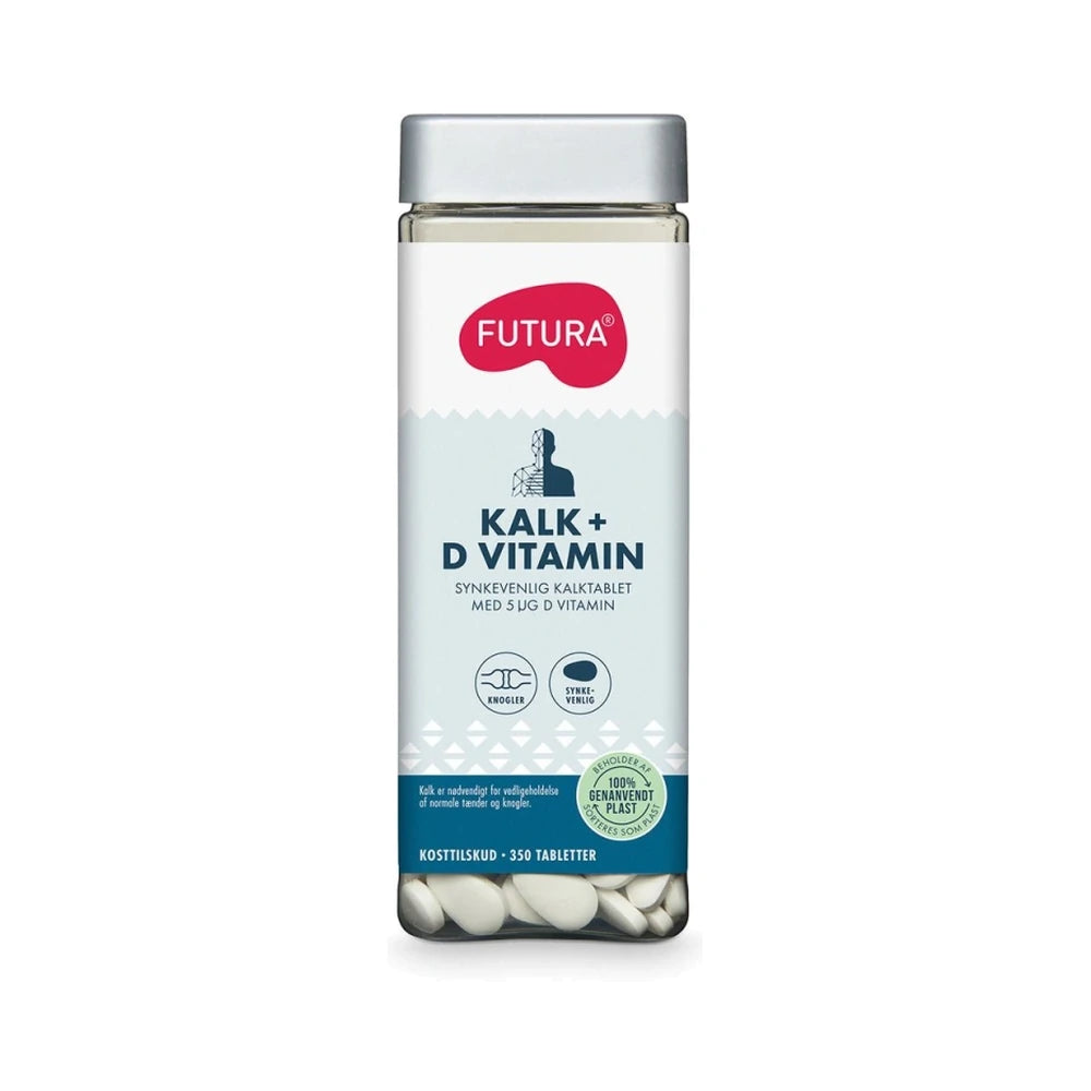 Pakning med Futura Kalk + D-vitamin, kosttilskud med kalk og 5 µg D3-vitamin, 350 tabletter