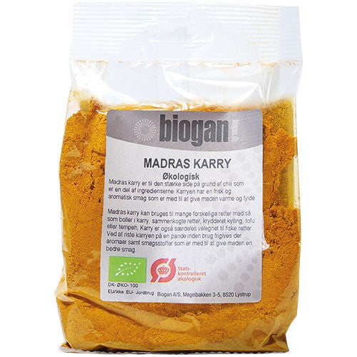 Pakke med 100 gram økologisk madras karry fra Biogan