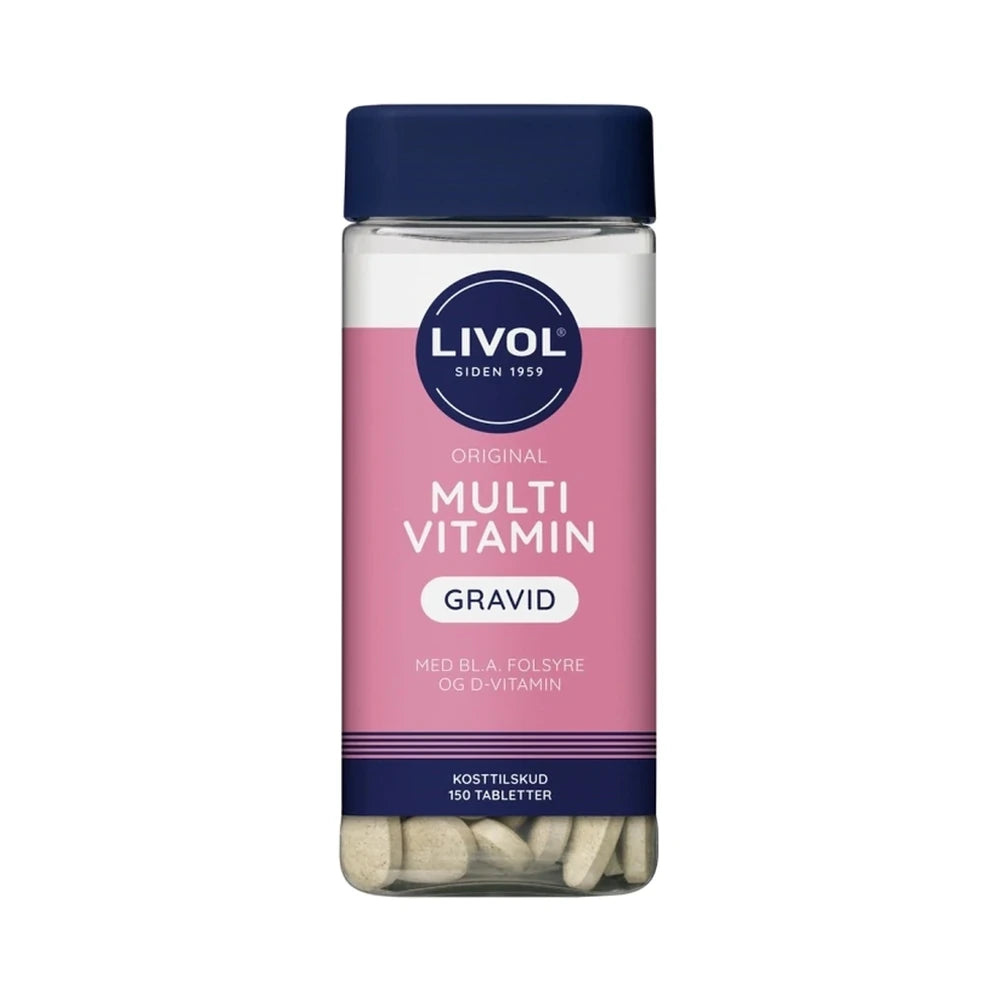 Pakning med Livol Multivitamin Gravid, kosttilskud til planlagt graviditet eller graviditet, 150 stk