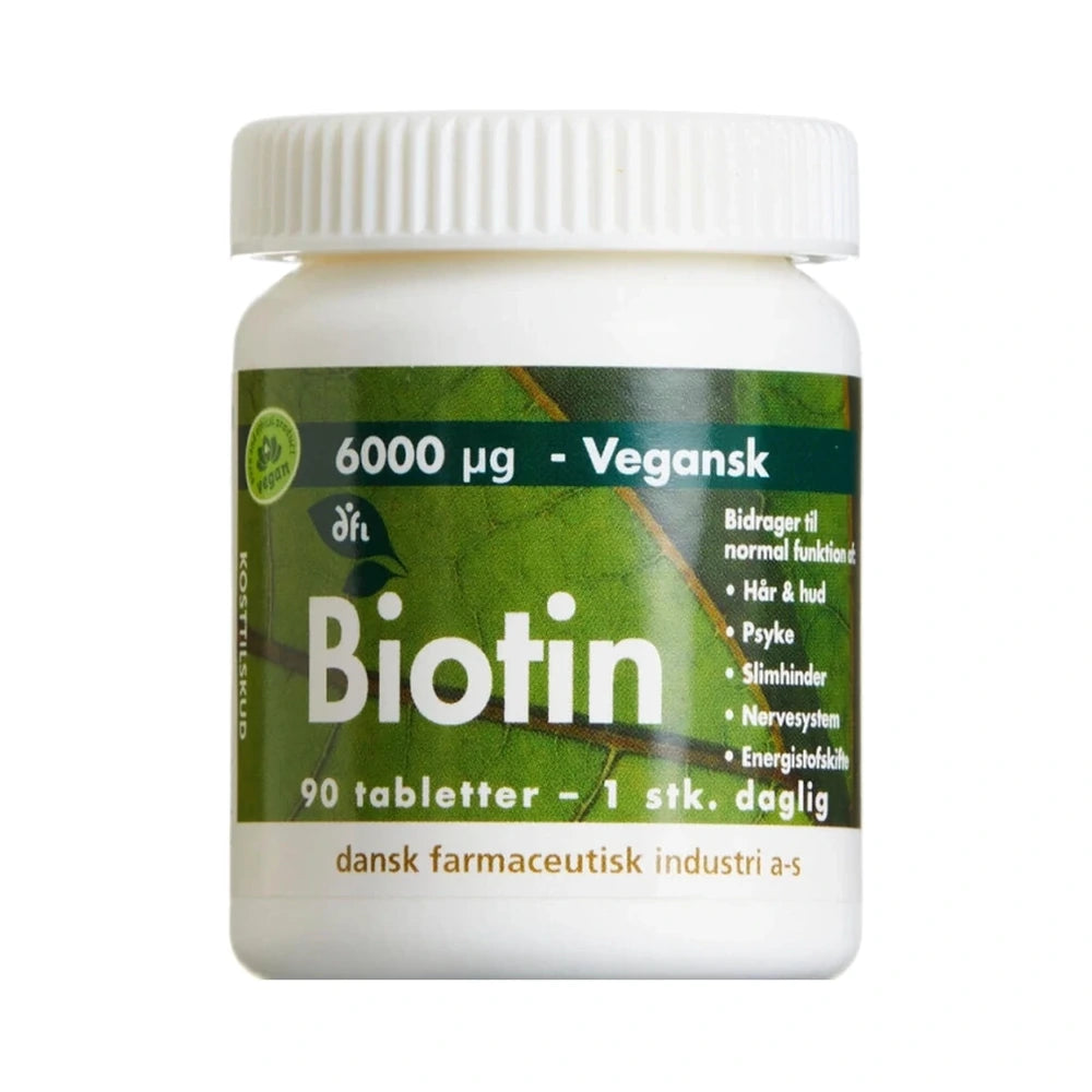 Pakning med Grønne Vitaminer Biotin 6000 mikg tabletter, 90 stk