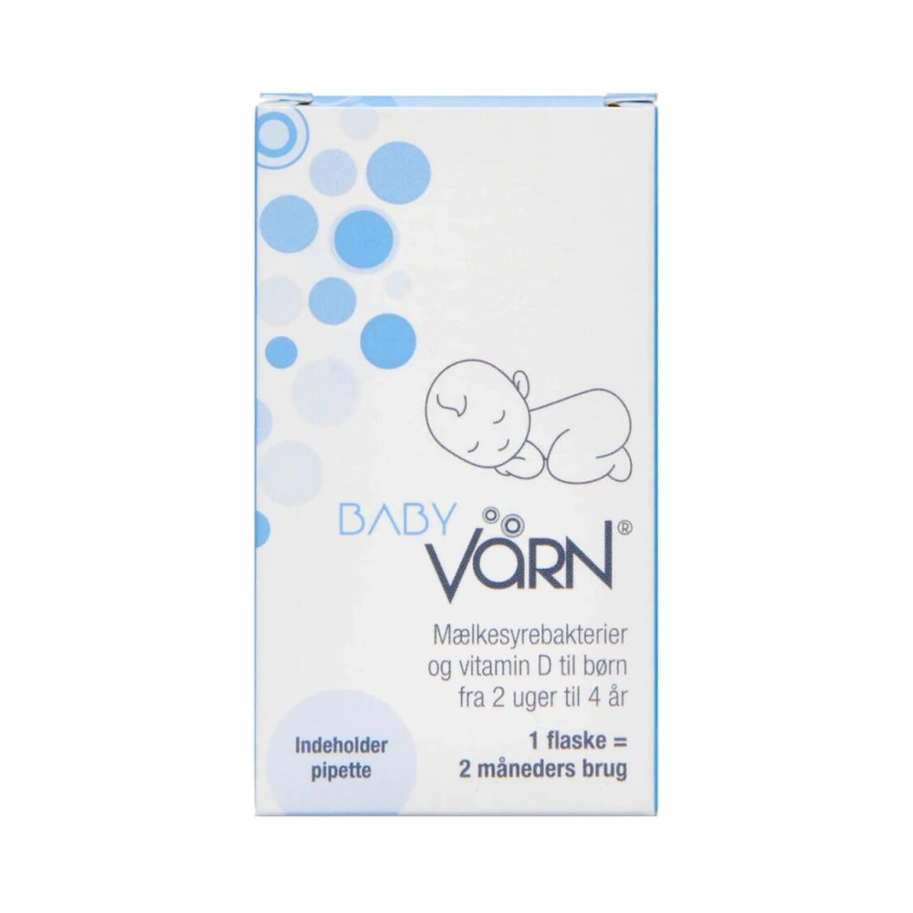 Flaske med BabyVärn dråber med mælkesyrebakterier og vitamin D, 9 ml