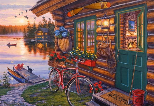 Schmidt puslespil Lakeside Cabin with Bike med 1000 brikker