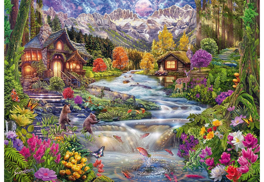 Schmidt puslespil Idyllic River in the Mountains med 2000 brikker