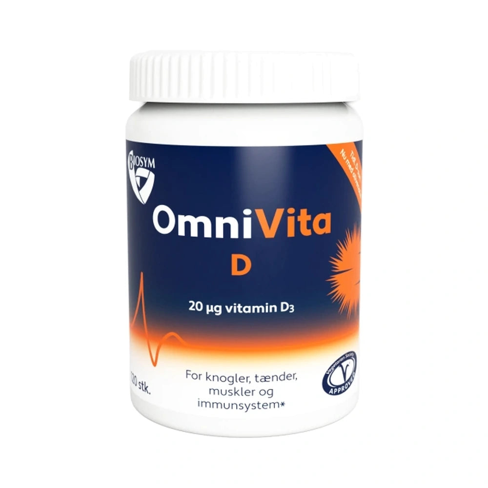Pakke med Biosym OmniVita D vitamin D3, 120 vegetariske kapsler
