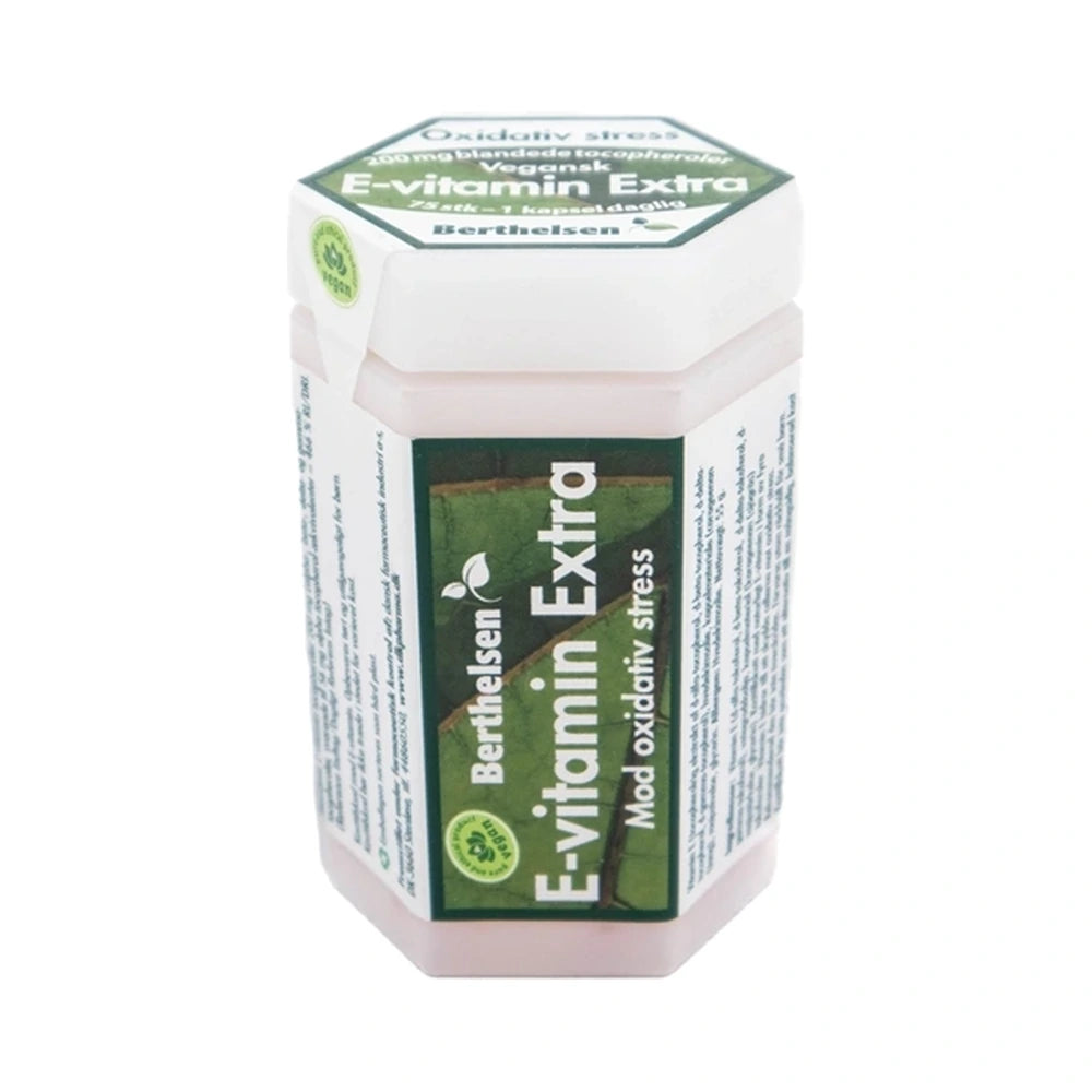 Pakke med Berthelsen E-vitamin Extra vegansk, 75 kapsler