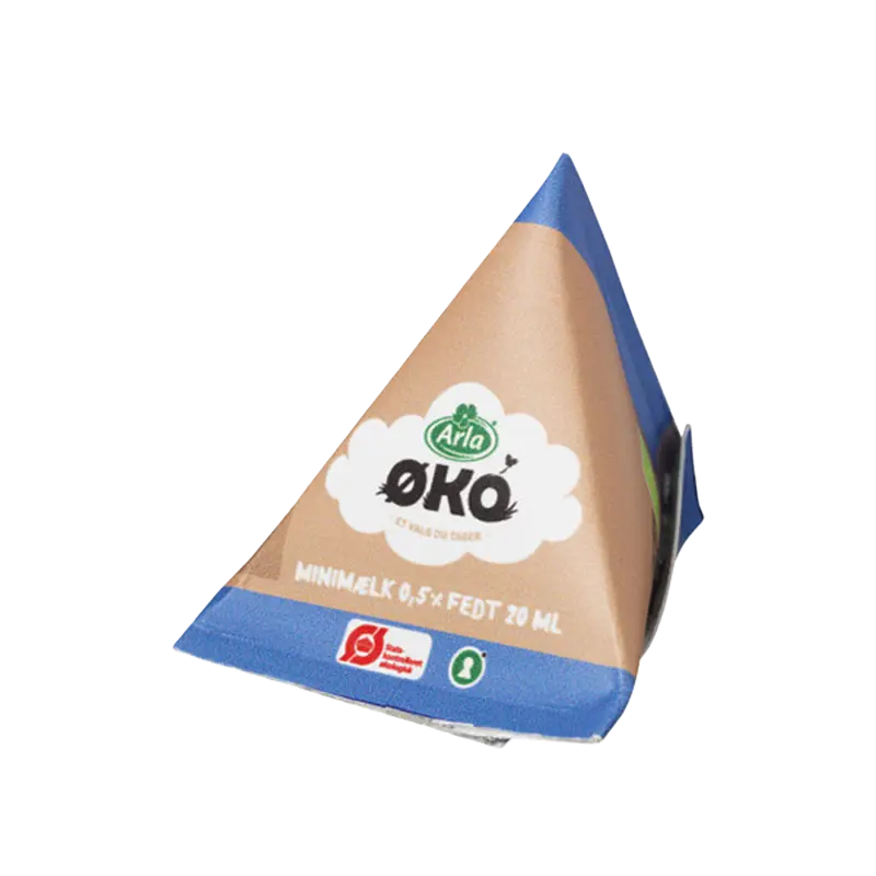 Æske med Arla Økologisk minimælk i små pyramidebrikker, 100 stk.