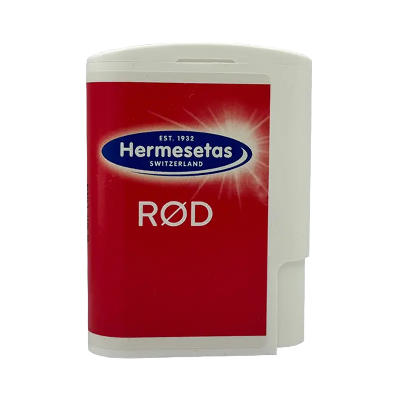 Dispenser med Hermesetas rød sødemiddel, 650 sødetabletter