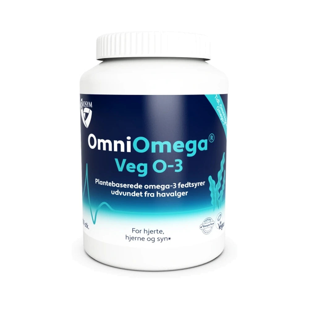 Pakke med Biosym OmniOmega Veg O-3 algeolie, 100 stk