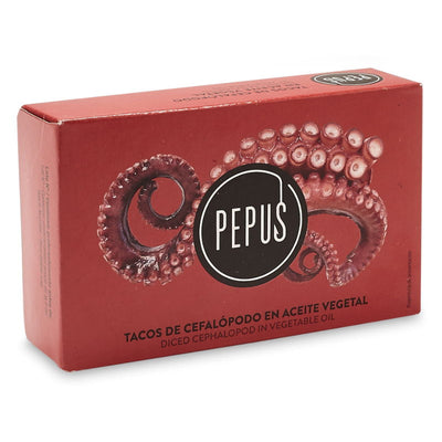 Se Pepus Pulpo/blæksprutte i Solsikkeolie 120/75g ✔ Kæmpe udvalg i  Deli Drengene - Køb online på udsalg og tilbud lige nu ✔ Hurtig levering: 1 - 2 Hverdage samt billig fragt - Varenummer: BAR-1383979 og barcode / Ean: 28427230993746 på lager - Udsalg på Delikatesser | Tapas | Konserves Spar op til 64% - Over 1300 kendte brands på udsalg