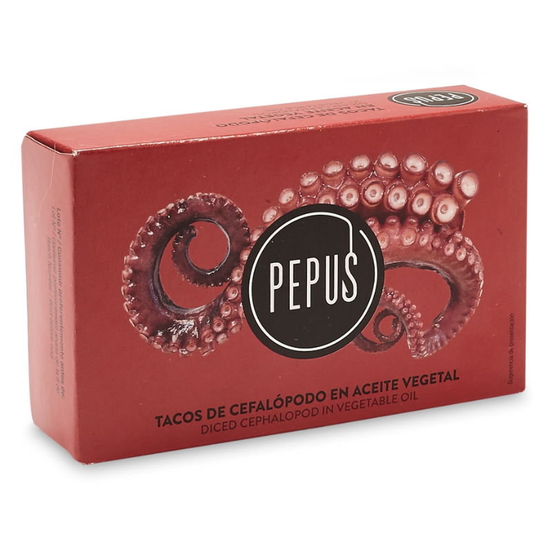 Se Pepus Pulpo/blæksprutte i Solsikkeolie 120/75g ✔ Kæmpe udvalg i  Deli Drengene - Køb online på udsalg og tilbud lige nu ✔ Hurtig levering: 1 - 2 Hverdage samt billig fragt - Varenummer: BAR-1383979 og barcode / Ean: 28427230993746 på lager - Udsalg på Delikatesser | Tapas | Konserves Spar op til 64% - Over 1300 kendte brands på udsalg