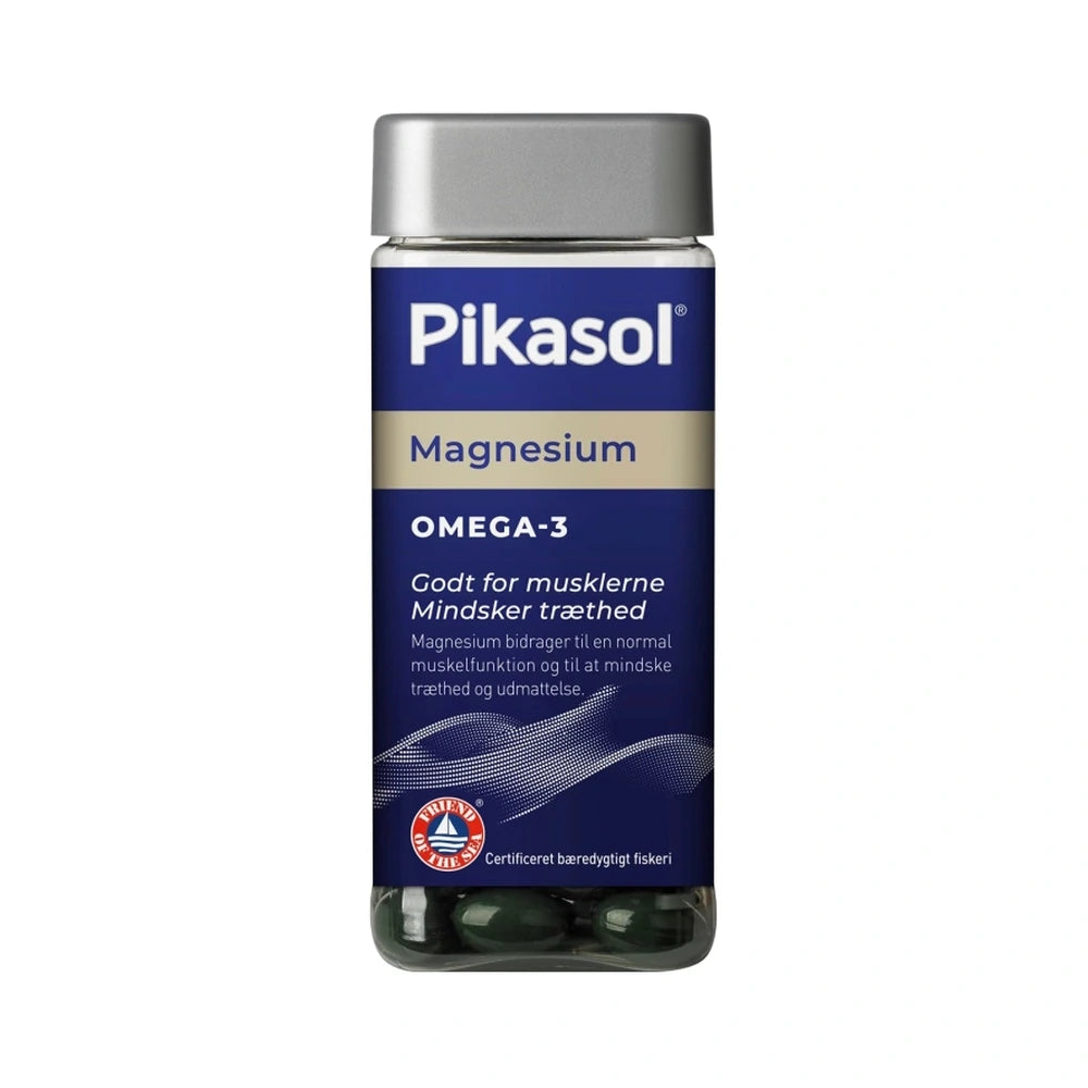 Pakke med Pikasol Omega-3 Magnesium fiskeolie kosttilskud, 120 stk
