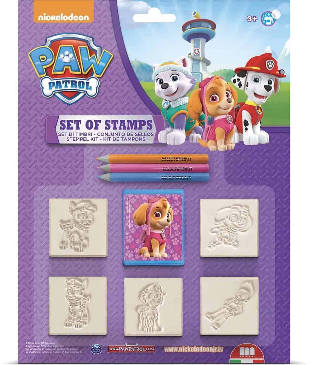 Paw Patrol stempelsæt med 5 stempler, blækpude og 3 farveblyanter