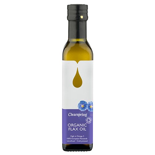 Flaske med Clearspring økologisk hørfrøolie, 250 ml