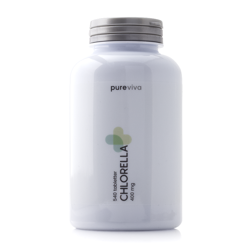 Pakning med Pureviva Chlorella 400 mg tabletter, 540 stk.