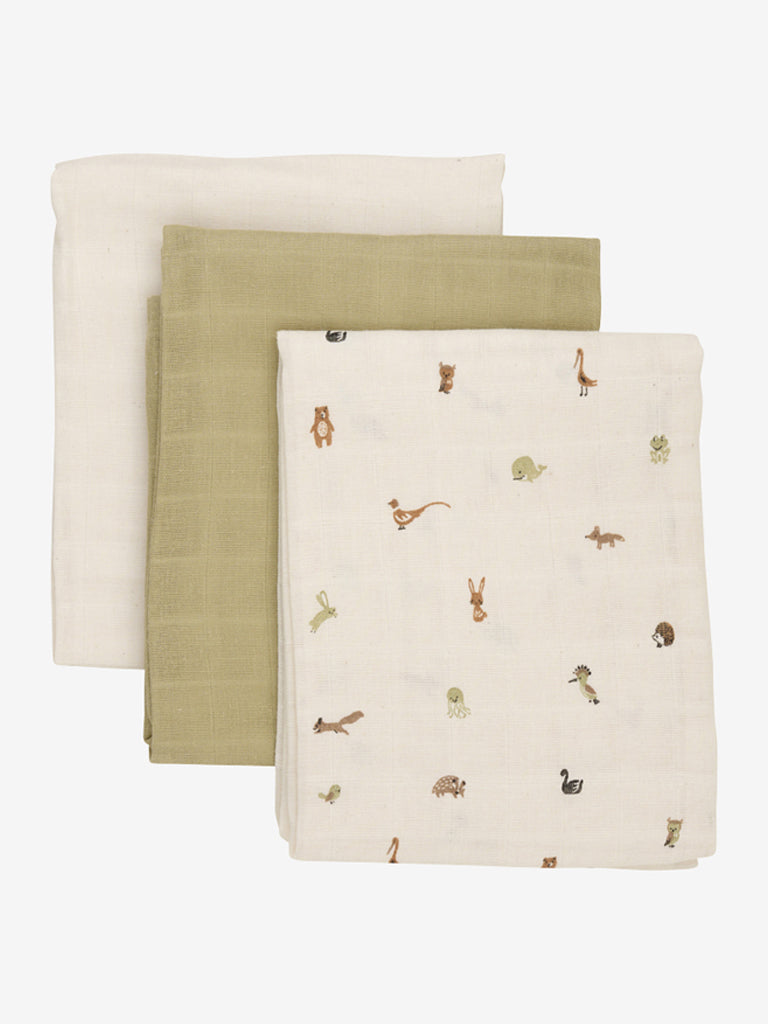 Pippi 3-pak stofbleer i musselin, farven Woodsmoke