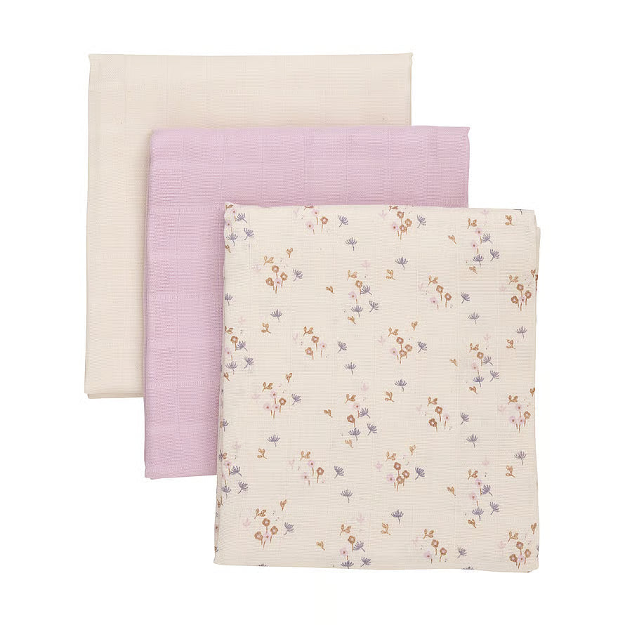 Pippi stofbleer 3-pak i musselin, økologisk bomuld, farven Burnished Lilac