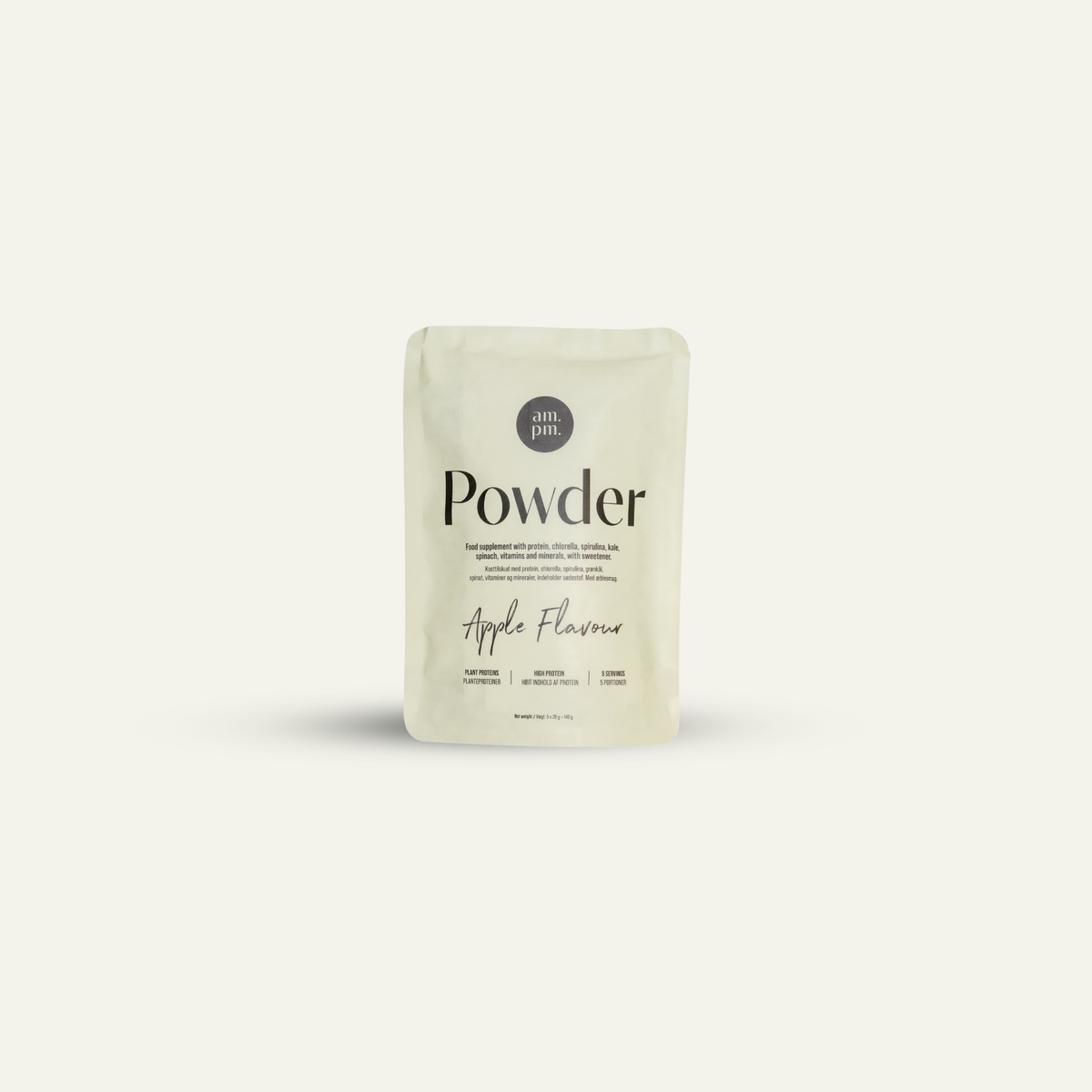 am.pm POWDER Daily Single shakepulver med smagen af frisk æble, pose med 15 portioner