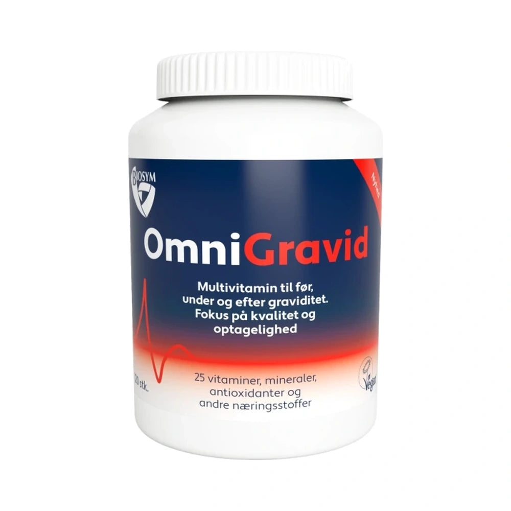 Pakning med Biosym OmniGravid multivitamin til gravide, 120 stk.