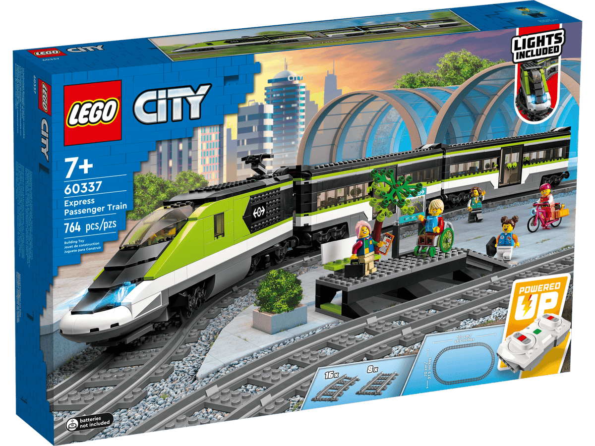 LEGO City Eksprestog (60337) med fjernstyret ekspreslokomotiv, vogne, perron og sporstykker