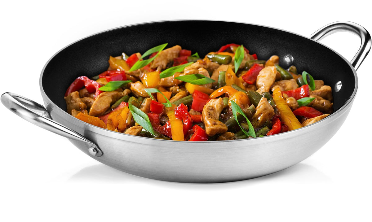 Stor stegepande på 36 cm med non-stick belægning og to metalhåndtag