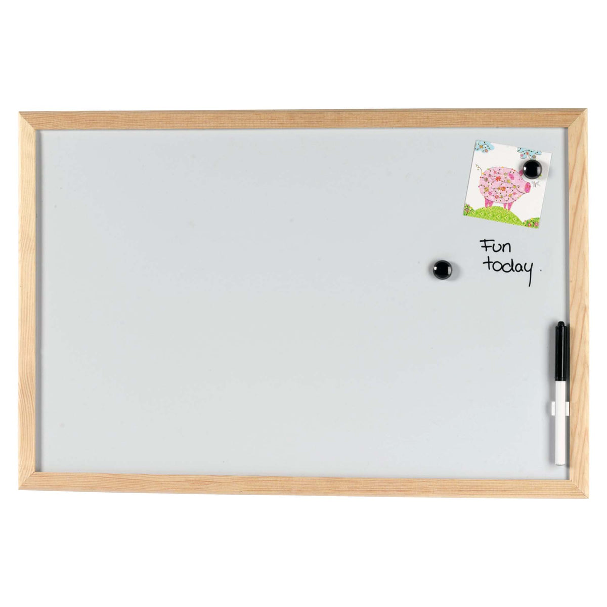 Whiteboard med træramme fra Naga, 60 x 40 cm, med marker og magneter