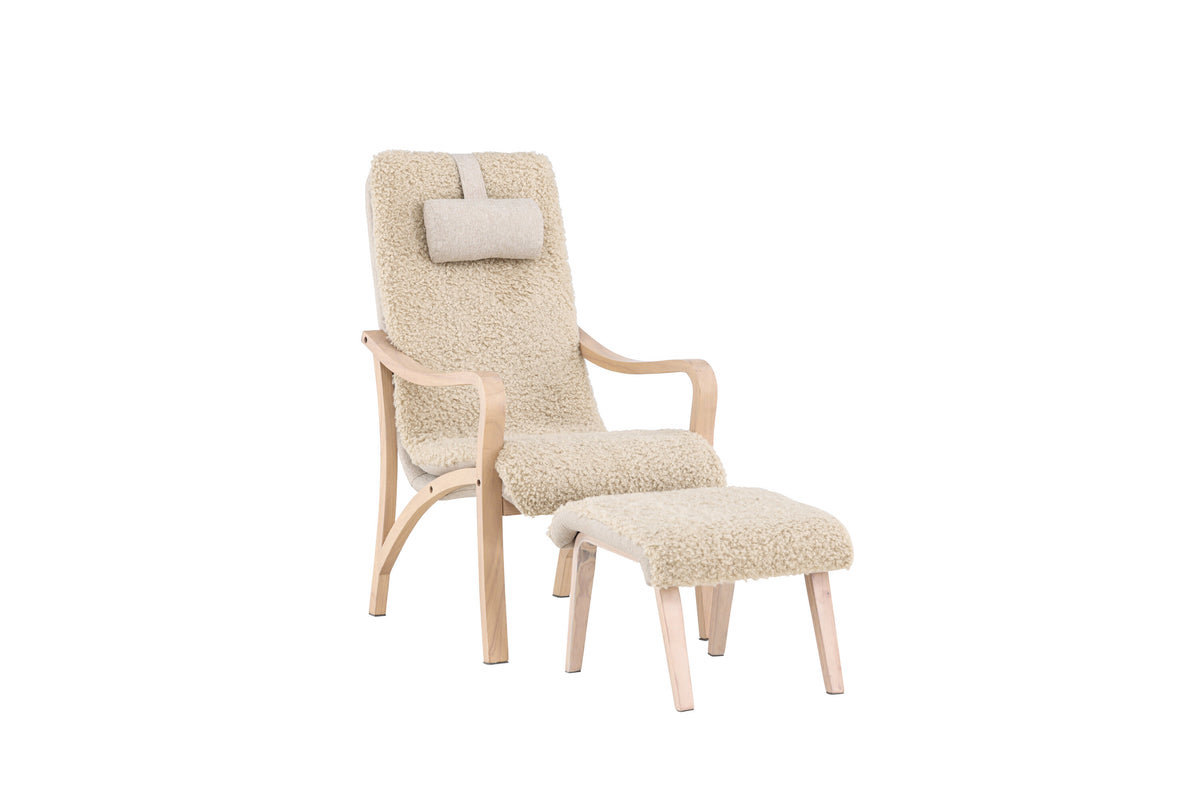 Venture Design Fårö lænestol med fodskammel og nakkepude i brun polyester