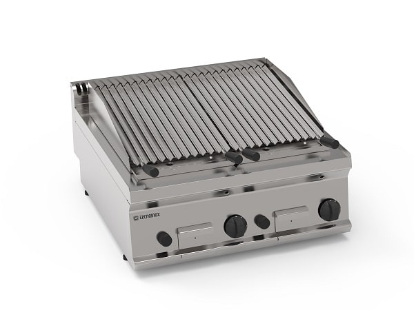 Stor Tecnoinox lavastensgrill med dobbelt stegeplade