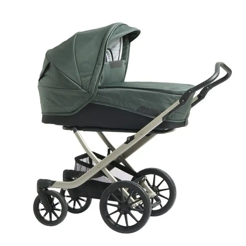 Stork Free barnevogn med champagnefarvet stel og overdel i dark green/black