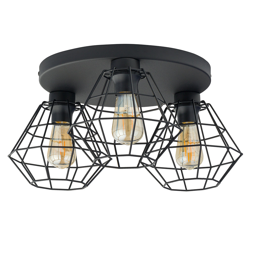 TK Diamant loftlampe med tre skærme i sort stål