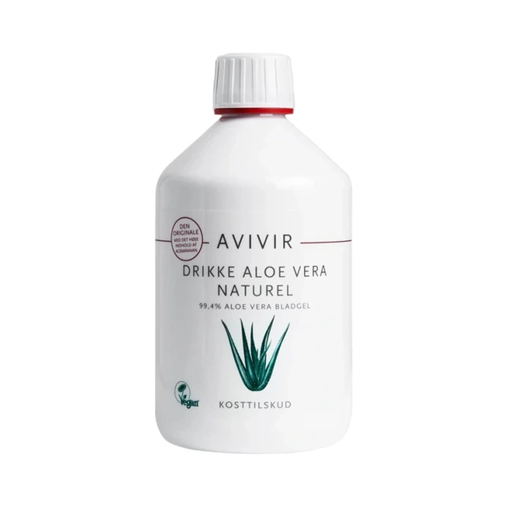 Emballage med AVIVIR Aloe Vera Drikke Naturel, 500 ml
