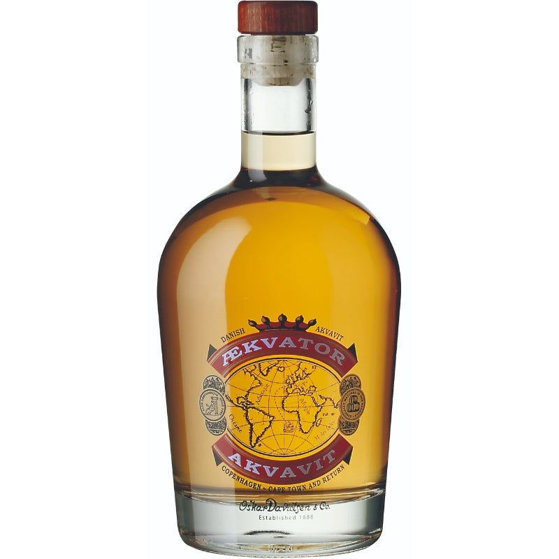 Glasflaske med Ækvator Akvavit, 70 cl, krystalklar akvavit