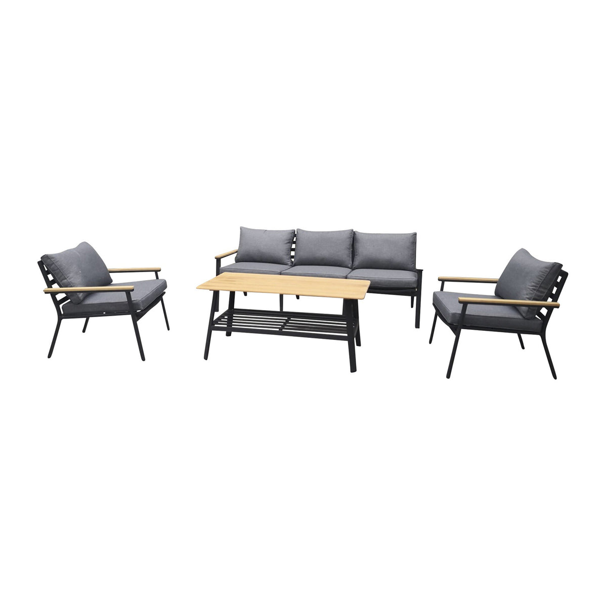 Venture Design Brasilia havesæt i natur teaktræ, sort aluminium og stof