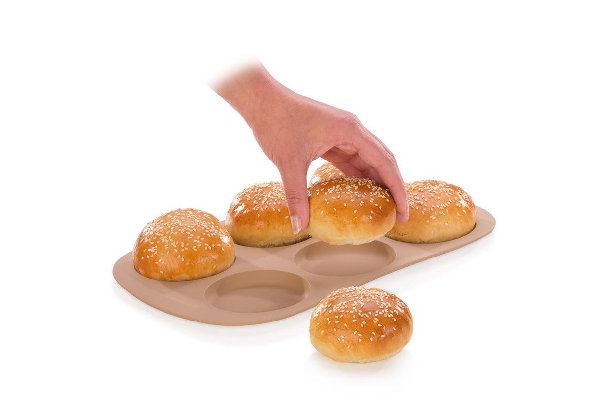 Silikoneform med seks huller til bagning af burgerboller