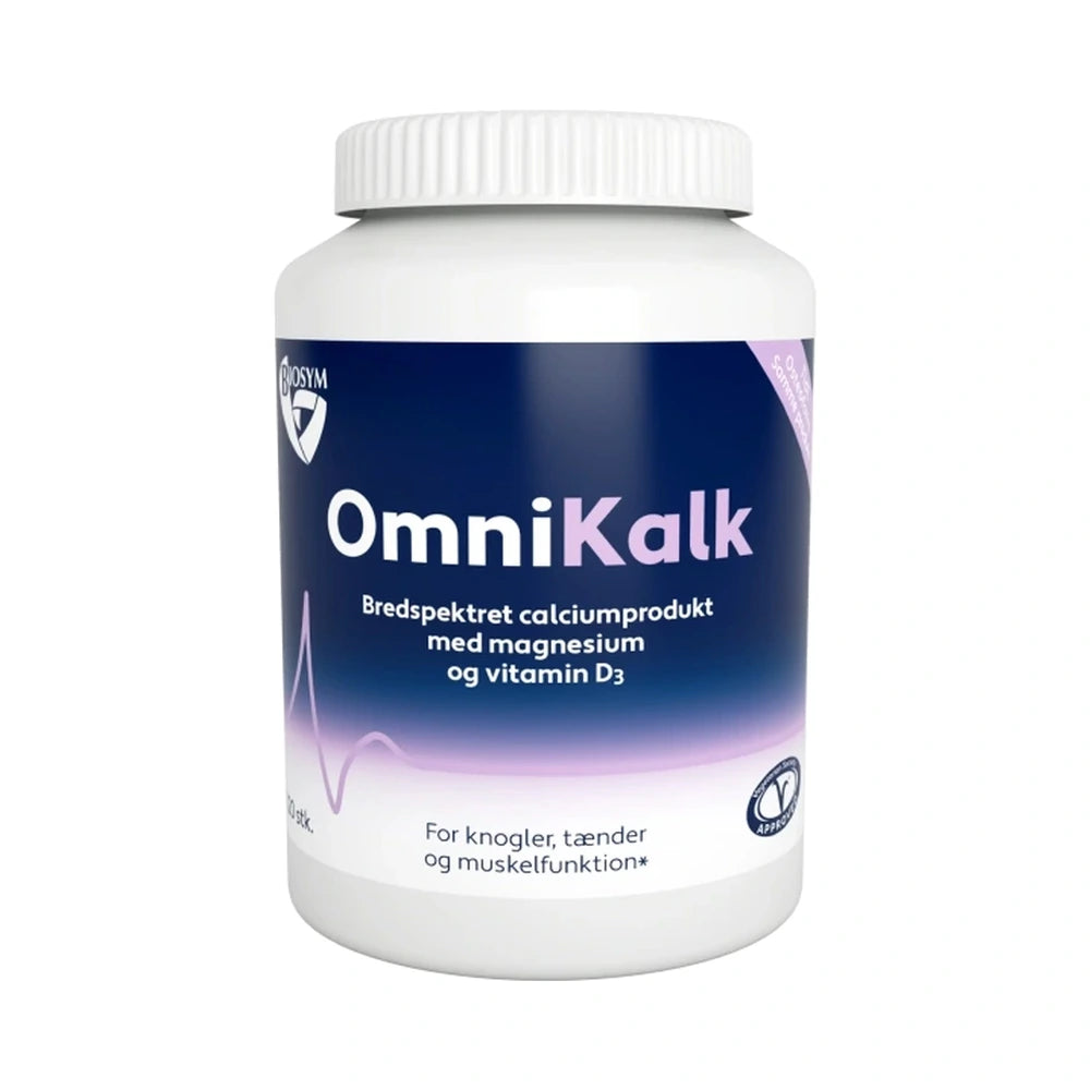 Pakning med Biosym OmniKalk, calciumprodukt med magnesium og vitamin D3, 120 stk.