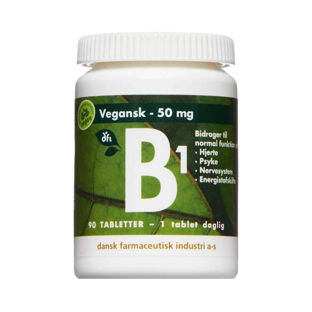Pakning med Grønne Vitaminer B1-vitamin 50 mg tabletter, 90 stk.