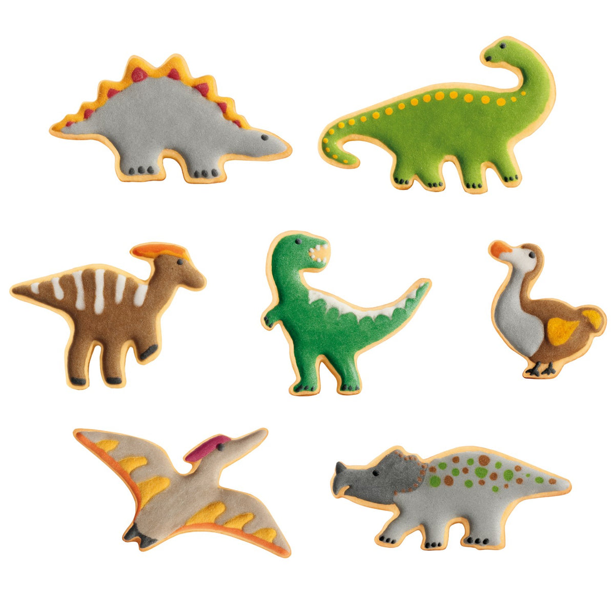 Sæt med 7 udstikkere formet som dinosaurer til småkager og fondant