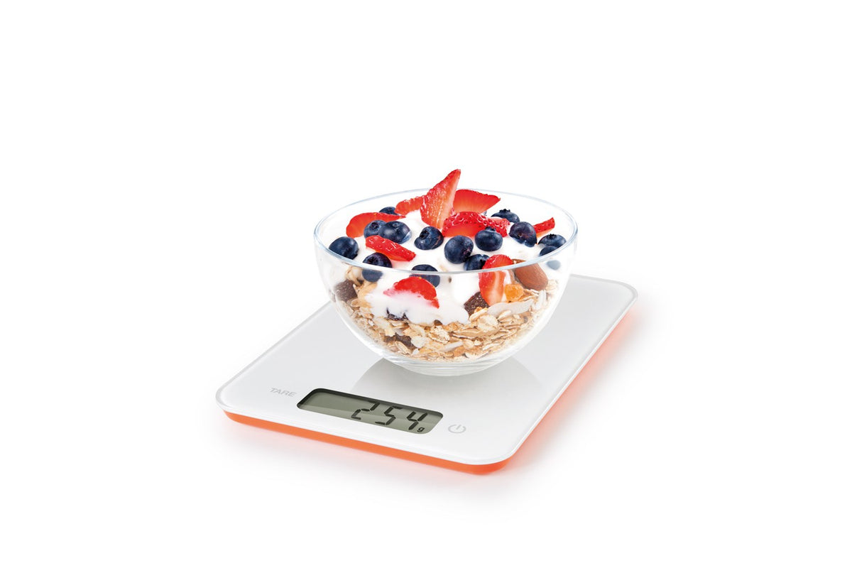 Slank digital køkkenvægt til 5 kg med LCD-display og glasplade