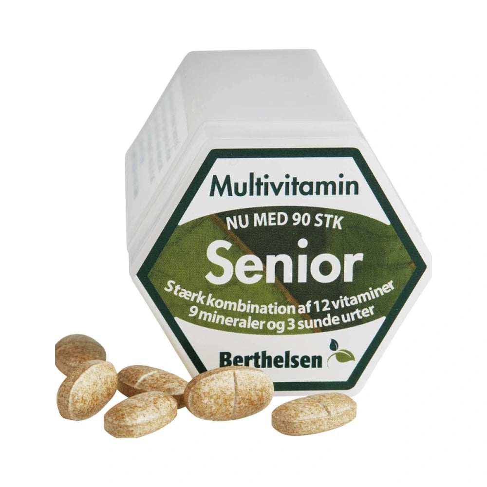 Pakning med Berthelsen Senior vegansk multivitamin og mineraler, tabletter