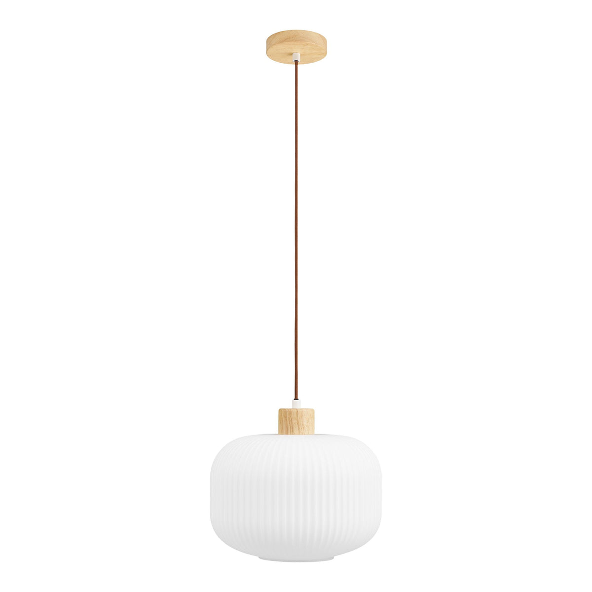 Hvid Argalo pendellampe i glas og træ på 30 cm i diameter