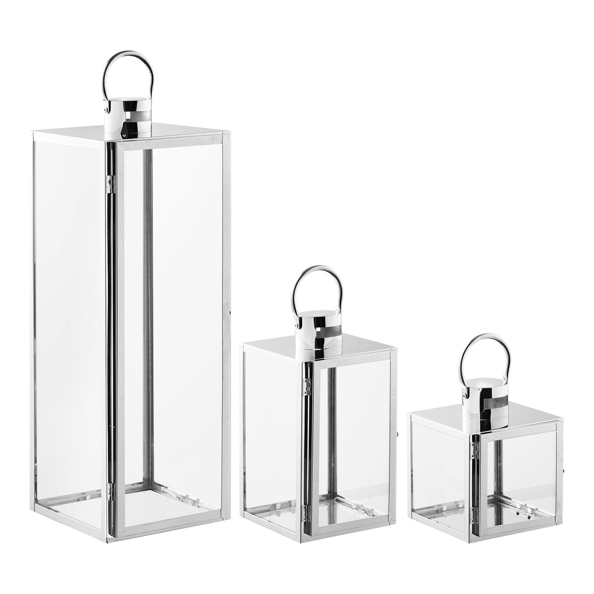 Sæt med tre Pota lanterner i glas og sølvfarvet metal fra House Nordic