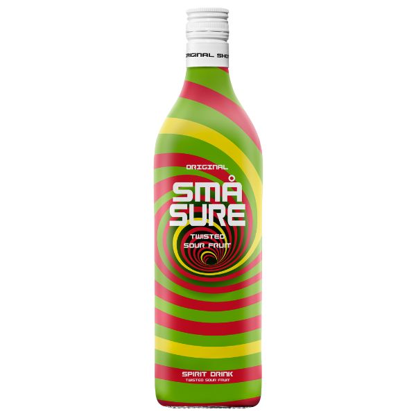 Flaske med Små Sure Twisted Fruit likør på 1 liter