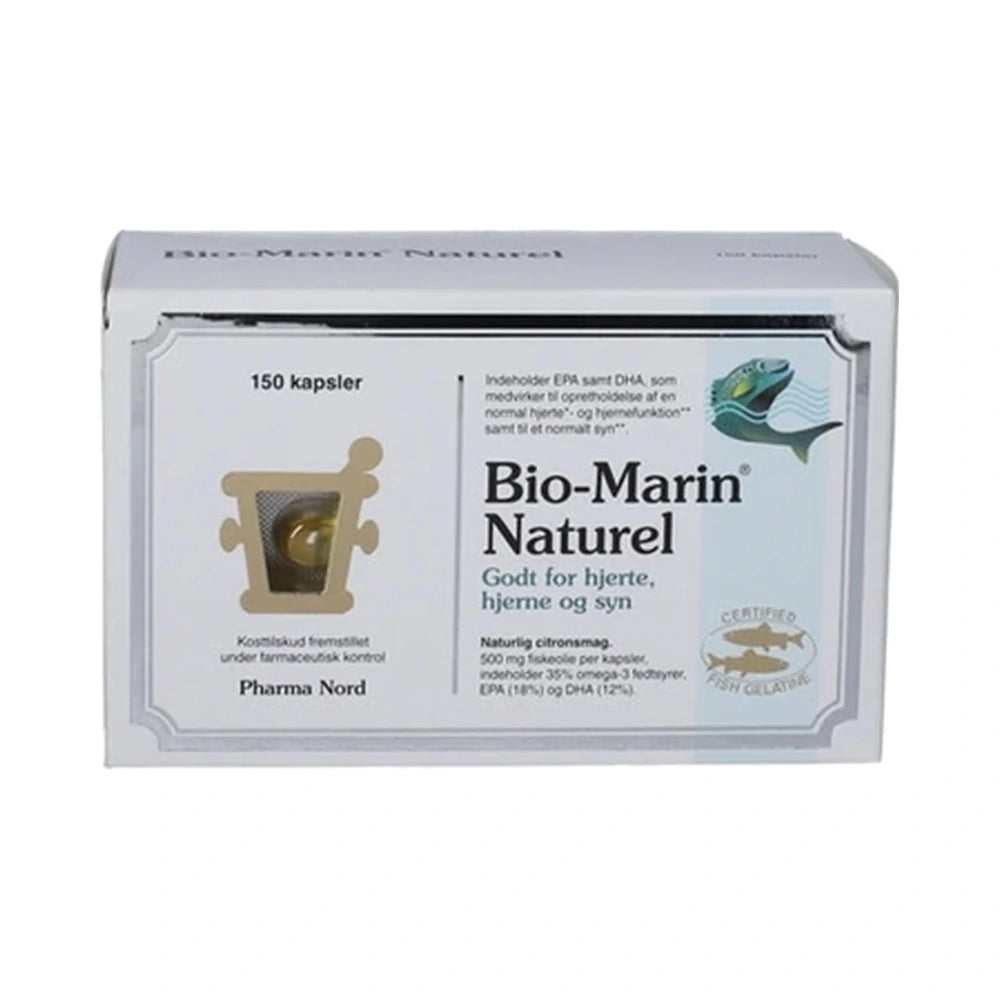 Pakke med Pharma Nord Bio-Marin Naturel omega-3 kosttilskud i bløde kapsler, 150 stk