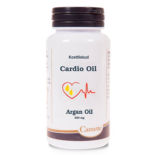 Pakke med Camette Cardio Oil 500 mg kosttilskud med arganolie, 120 kapsler