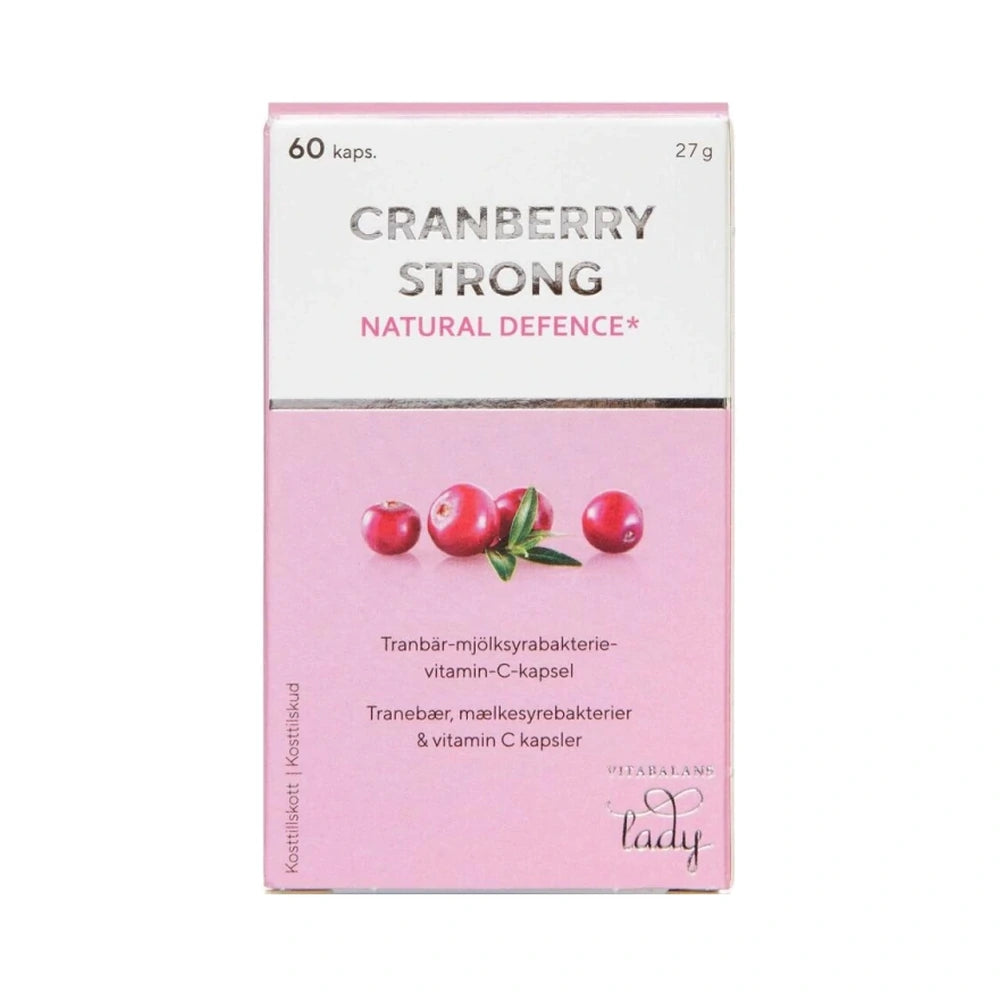Pakke med Vitabalans Cranberry Strong kosttilskud med tranebær og vitamin C, 60 stk