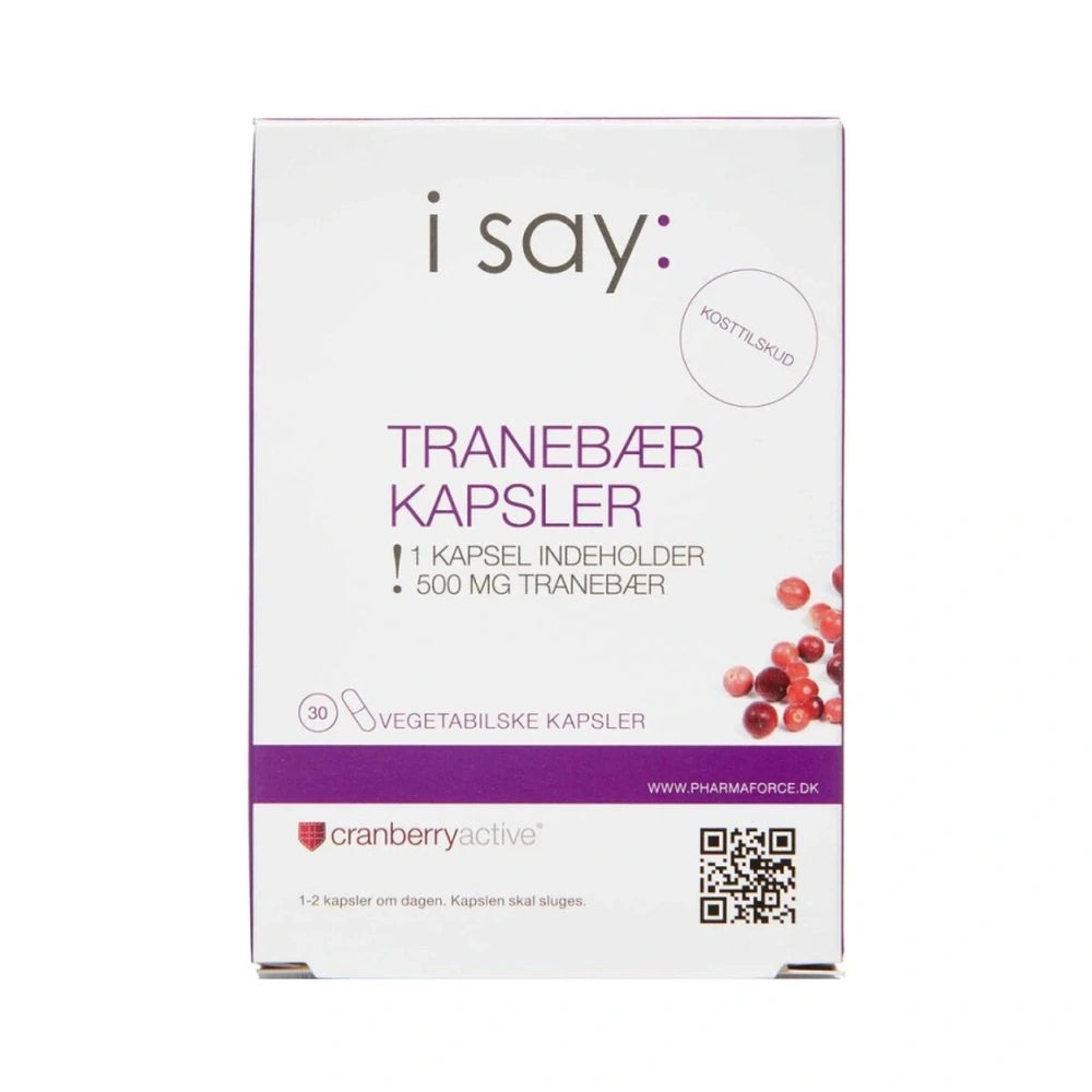 Pakke med i say tranebær kapsler med Cranberry-Active tranebærkoncentrat, 30 kapsler