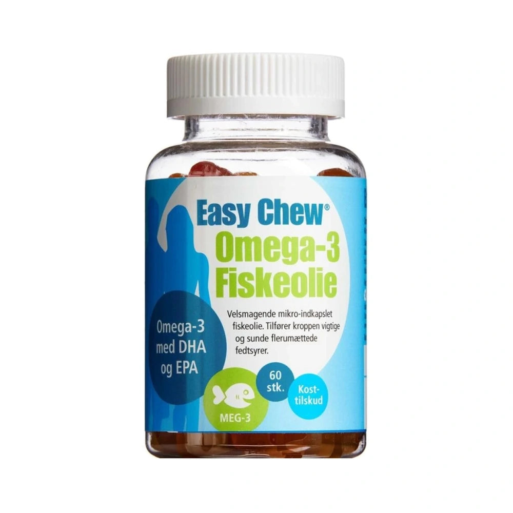 Pakke med Easy Chew Omega-3 kosttilskud med mikroindkapslet fiskeolie i vingummi-form, 60 stk