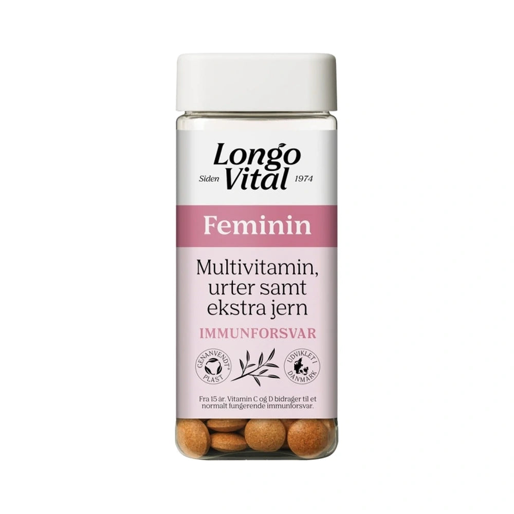 Pakke med Longo Vital Feminin multivitamin med urter og ekstra jern, 180 stk
