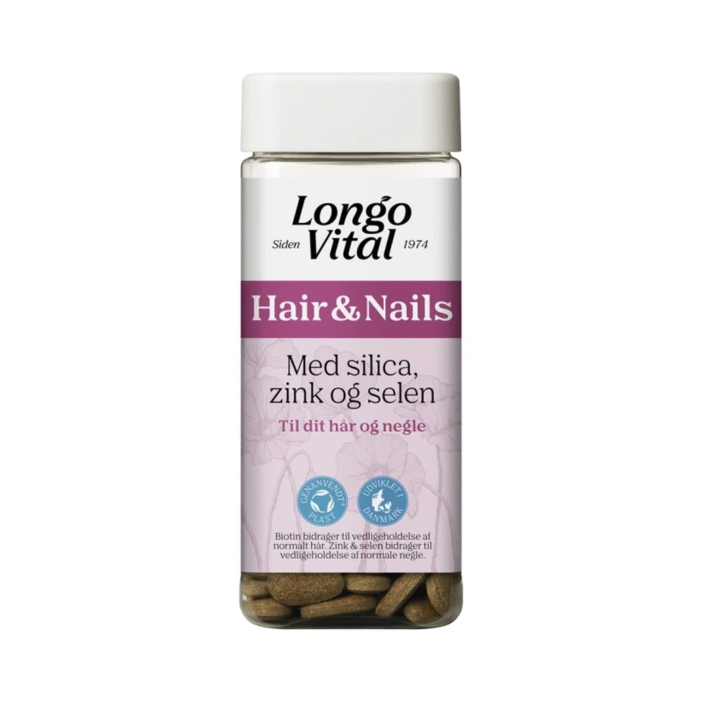 Pakke med Longo Vital Hair & Nails kosttilskud med silica, zink og selen, 180 stk