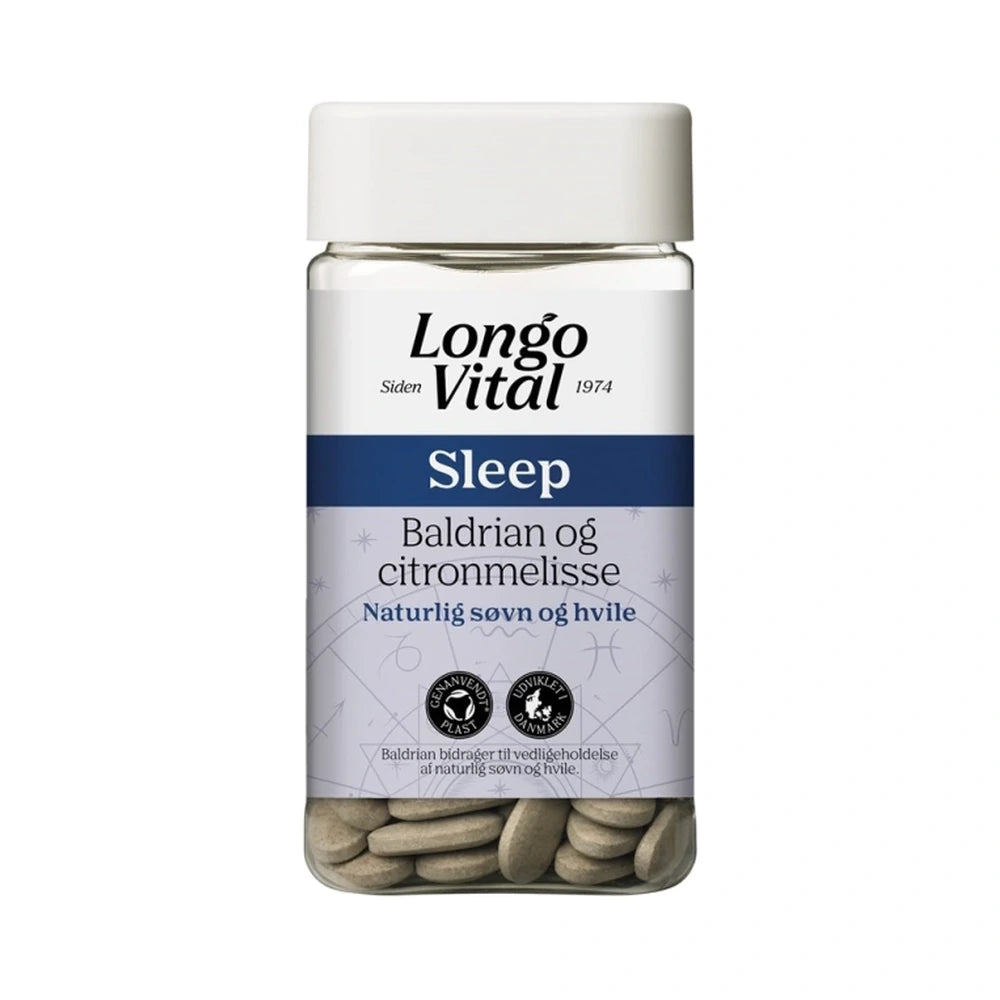 Pakning med Longo Vital Sleep kosttilskud med baldrian og citronmelisse, 120 stk.
