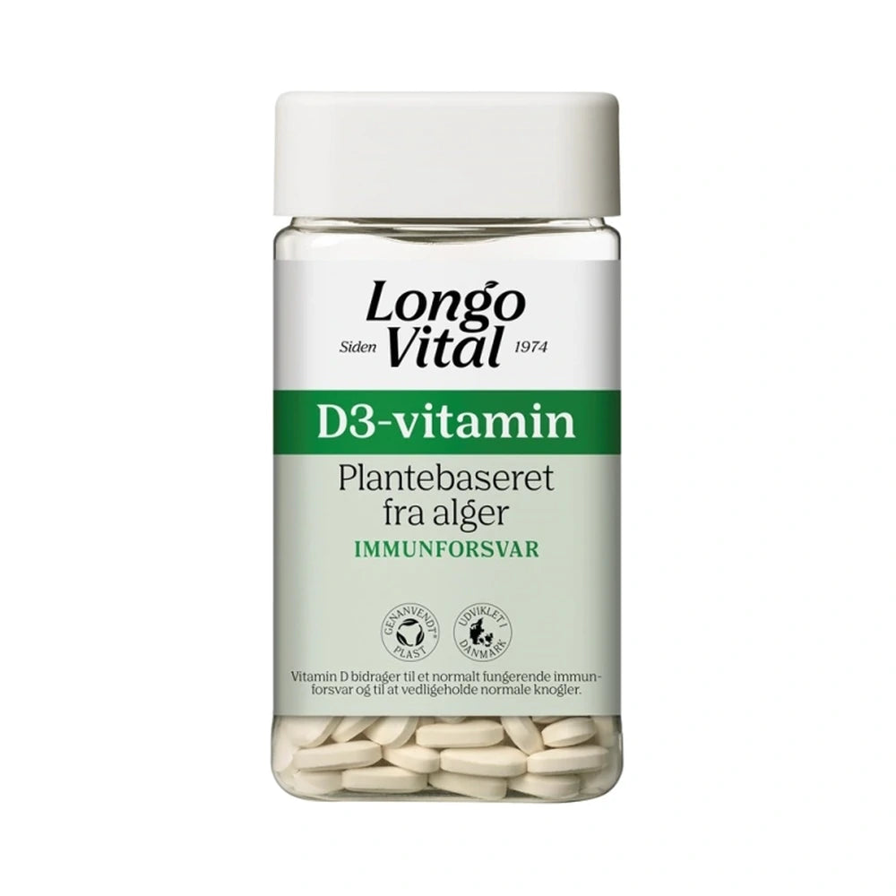 Pakning med Longo Vital D3-vitamin, plantebaseret kosttilskud fra alger, 180 stk.
